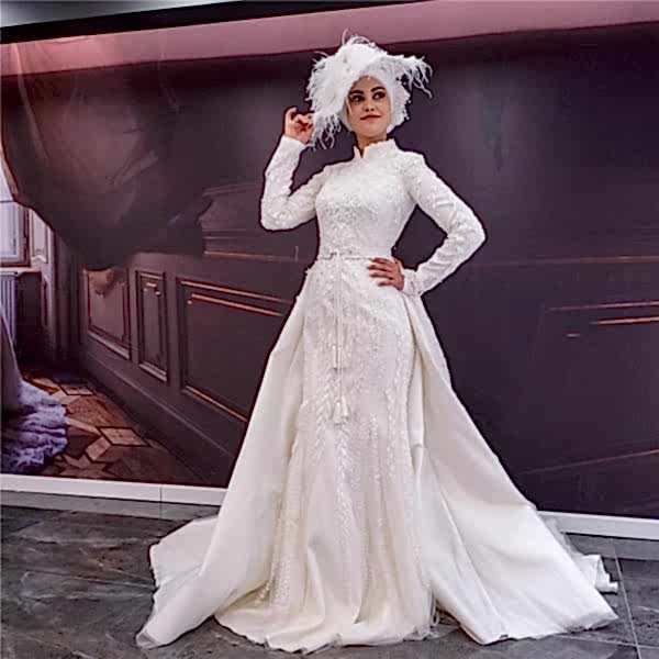 Demonte Etek Hakim Yaka Tesettür Balık Gelinlik