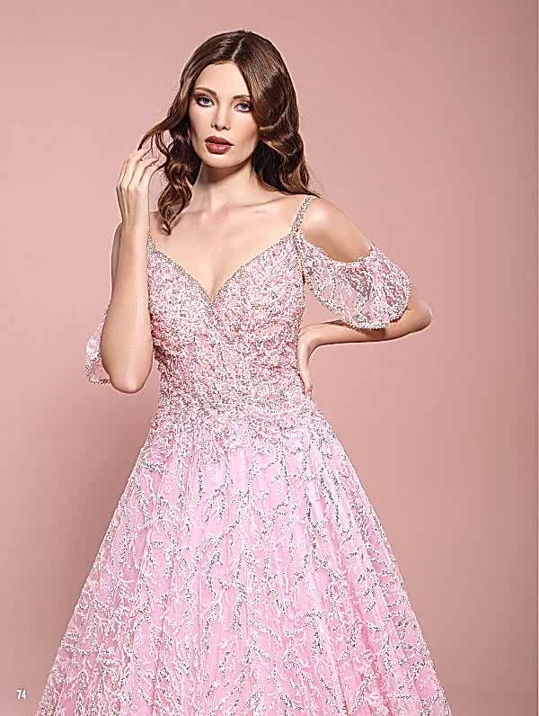 Düşük Omuz Pembe Helen Nişanlık